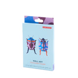 Packaged wall art with colorful coccinellae design on a light blue background