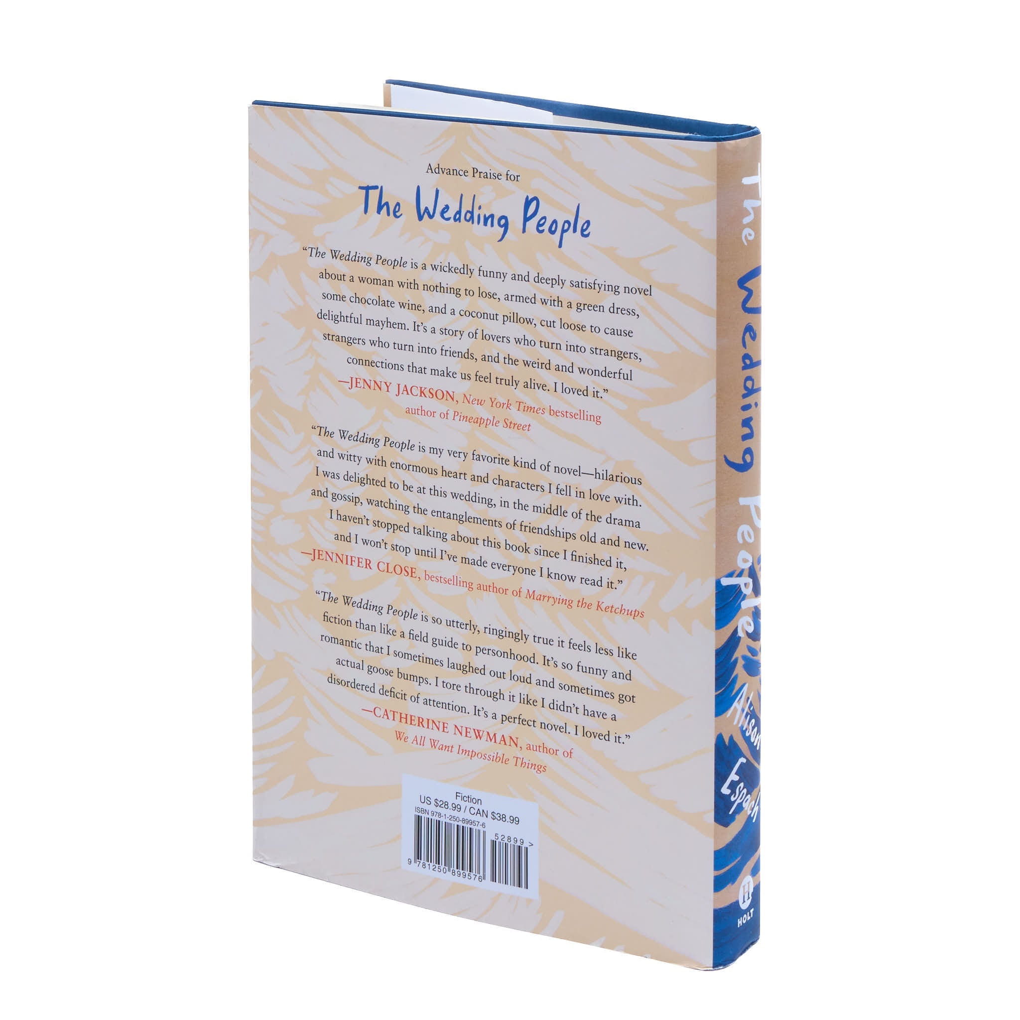 Back cover of 'The Wedding People' by Alanna Espach, featuring promotional quotes.
